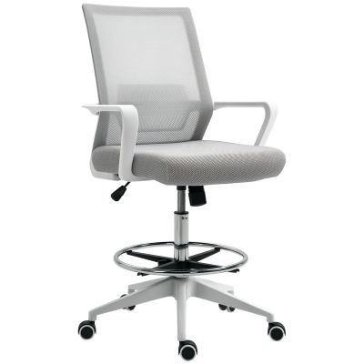 Vinsetto Scaun birou cu șezut înalt reglabil, pivotant 360°, plasă respirabilă, gri/alb, 64x59x104-124 cm | Aosom Romania