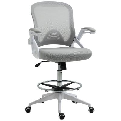 Vinsetto Scaun de birou ergonomic, cu înălțime reglabilă, suport picioare, brațe rabatabile, plasă respirabilă, 360° rotativ, gri/alb | Aosom Romania