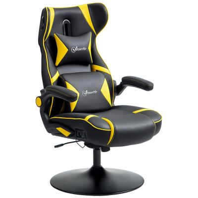 Vinsetto Scaun Gaming cu Funcție de Leagăn și Difuzor, Suport Lombar și pentru Gât, Piele Ecologică, Galben și Negru | Aosom Romania