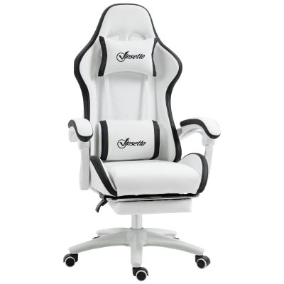 Vinsetto Scaun Gaming Reglabil pe Înălțime, Rabatabil și cu Suport pentru Picioare, Alb | Aosom Romania
