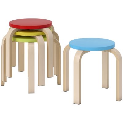 HOMCOM 4 Scaune de Bucătărie Empilabile cu tampoane de picior din fetru, Lemn stratificat de mesteacăn, lăcuit, Multicolor | Aosom Romania