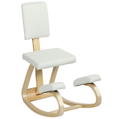 HOMCOM Fotoliu pe genunchi, taburet ergonomic din lemn cu balans și spătar, fotoliu pe genunchi pentru birou acasă, crem | Aosom Romania