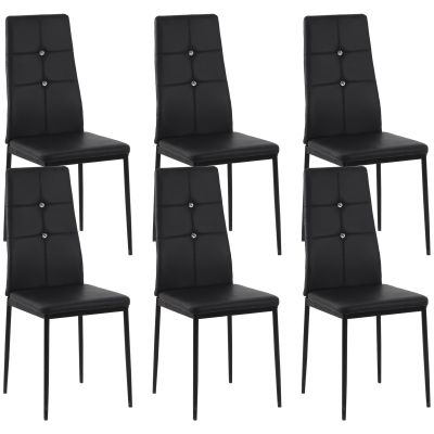 HOMCOM Joc de 6 Scaune de Dining Tapitate în PU cu Spătar Înalt cu Butoane și Picioare de Oțel Design Modern Negru | Aosom Romania