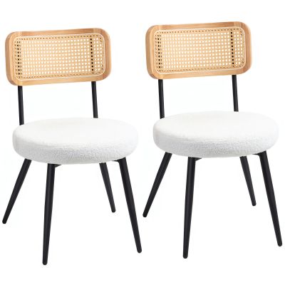 HOMCOM Lot de 2 scaune de bucatarie boho cu spatar din ratan pentru living, camera de zi, dormitor, alb | Aosom Romania