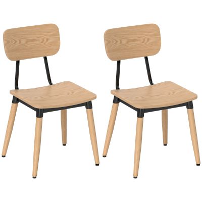 HOMCOM Lot de 2 scaune de dining moderne cu picioare din oțel și spătar curbat, aspect lemn natural | Aosom Romania