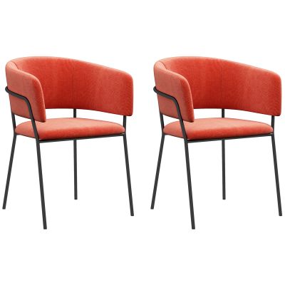 HOMCOM Lot de 2 scaune de dining picioare din oțel, șezut tapițat în aspect de catifea, portocaliu | Aosom Romania