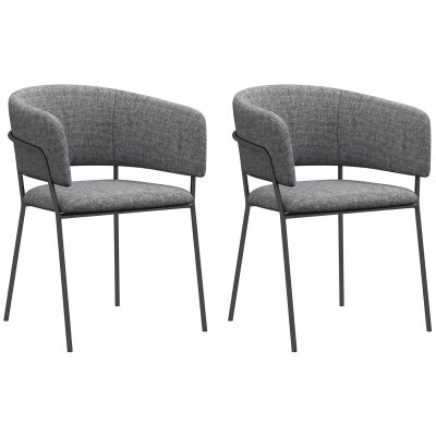 HOMCOM Lot de 2 scaune de dining picioare din oțel, șezut tapitat în material textil aspect lin, gri | Aosom Romania