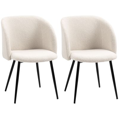HOMCOM Lot de 2 scaune de sală de mese cu spătar din material textil efect lână buclată și picioare din oțel 55 x 62 x 80 cm bej negru | Aosom Romania