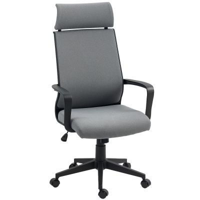 HOMCOM Scaun de birou cu spătar moale, rotile, brațe, scaun de birou cu înălțime reglabilă, lână artificială, Gri | Aosom Romania