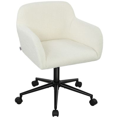 HOMCOM Scaun de birou rotativ cu role, Scaun de birou, Fleece, Spumă, reglabil în înălțime, Homeoffice, Crem alb | Aosom Romania
