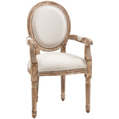 HOMCOM Scaun de dining design retro cu brațe și tapițerie groasă, scaun living în stil in pentru living, lemn de cauciuc crem + helle Holzfarbe 56 x 56 x 96 cm | Aosom Romania