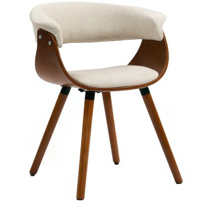 HOMCOM Scaun de masă, Material similar inului, spătar curbat, picioare din lemn, Bej | Aosom Romania