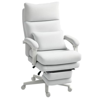 HOMCOM Scaun rotativ, aspect de in, ajustabil în înălțime, cu înclinare de 160 de grade, suport pentru picioare, crem | Aosom Romania