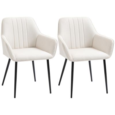 HOMCOM Scaune de Masa Scaune de Vizitator Design scandinav - Set de 2 scaune - Picioare metal negru - Scaun Spatar Brate ergonomici material textil de in Bej | Aosom Romania