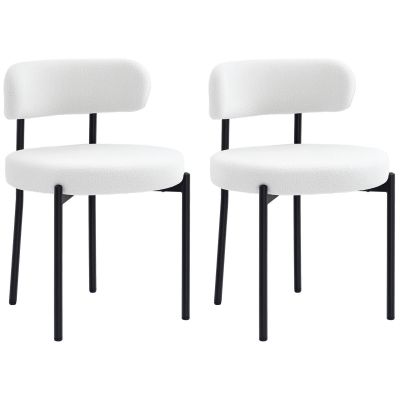 HOMCOM Set 2 scaune de dining, Captușire în Fleece, Scaune cu șezut captusit, Picioare din Metal, Crem | Aosom Romania