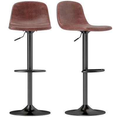 HOMCOM Set 2 Scaune Inalte Reglabile 360° cu Spatar si Suport pentru Picioare pentru Bucatarie Bar sau Sufragerie 40,5x44x84-104 cm Maro | Aosom Romania