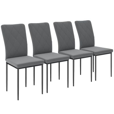 HOMCOM Set 4 Scaune de Dining in Aspect Catifelat, Scaune Tapitate Moderne cu Picioare Metalice, Pentru Dining, Dormitor, Bucatarie, Gri | Aosom Romania