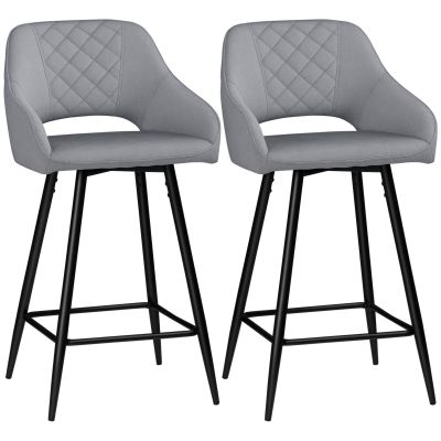 HOMCOM Set de 2 scaune de bar inalte efect de catifea si otel negru cu suport pentru picioare, accesorii pentru brate inaltime 67 cm gri | Aosom Romania