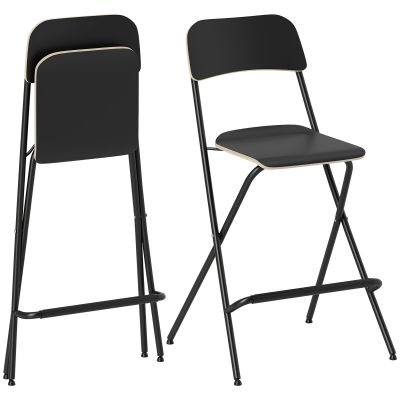 HOMCOM Set de 2 scaune de bar pliante cu cadru din oțel, pentru bucătărie, negru | Aosom Romania