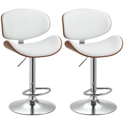 HOMCOM Set de 2 scaune de bar taburet înălțime reglabilă cu înveliș sintetic 53 x 52 x 92-112 cm alb | Aosom Romania