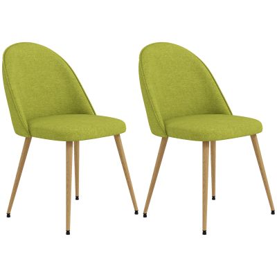 HOMCOM Set de 2 Scaune de Comedor Scaune de Bucătărie Căptușite cu Material din Lino cu Picioare din Oțel Suport 120 kg 50x52x83 cm Verde | Aosom Romania