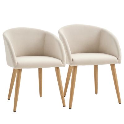 HOMCOM Set de 2 scaune de dining scaun de bucătărie Design scandinav - Picioare inclinate din lemn de cauciuc - Șezut Spătar brațe ergonomice Aspect in Bej | Aosom Romania