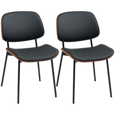 HOMCOM Set de 2 scaune de dining, stil retro clasic, cadru din lemn curbat, pentru living, dormitor, bucătărie, negru | Aosom Romania