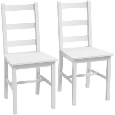 HOMCOM Set de 2 scaune de sufragerie din lemn masiv de pin scaune de bucătărie cu spătar lamele spirit rustic alb | Aosom Romania