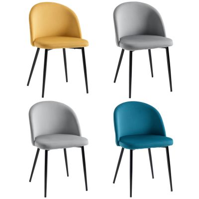 HOMCOM Set de 4 scaune de dining scaun de bucătărie din stil scandinav cu acoperiș din catifea și picioare subțiri de metal, pentru sufragerie, camera de mese, multicolor | Aosom Romania