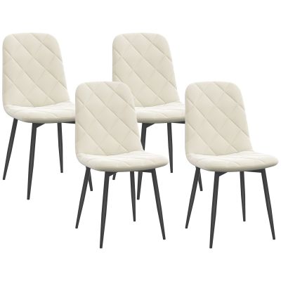 HOMCOM Set de 4 scaune de diningroom capitonate cu spătar înalt, picioare din oțel și material textil cu aspect de catifea, crem | Aosom Romania