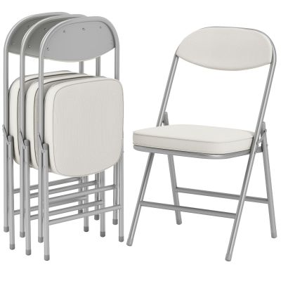 HOMCOM Set de 4 scaune pliante căptușite, Scaune pliante cu material catifea, spătar, cadru metalic, crem | Aosom Romania