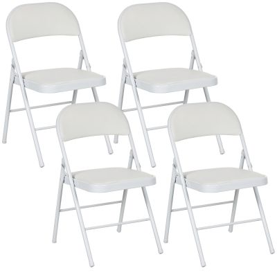 HOMCOM Set de 4 scaune pliante, scaune portabile de birou, picioare din metal, faltstuhl pentru birou, recepție, sala de așteptare, piele ecologică, alb | Aosom Romania