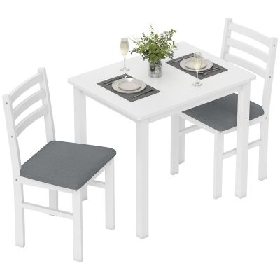 HOMCOM Set de Masă din 3 Piese cu 2 Scaune, Masă de Bucătărie pentru Spații Compacte, Scaune Tapitate, Economisire Spațiu, MDF, Alb | Aosom Romania