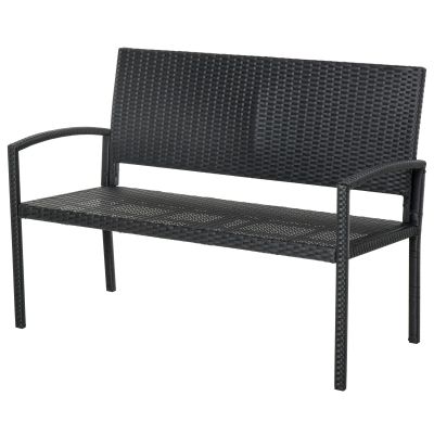 Outsunny Banca de Gradina si de Exterior din Ratan Banca din Ratan Negru 2 Locuri, 122x60x87cm