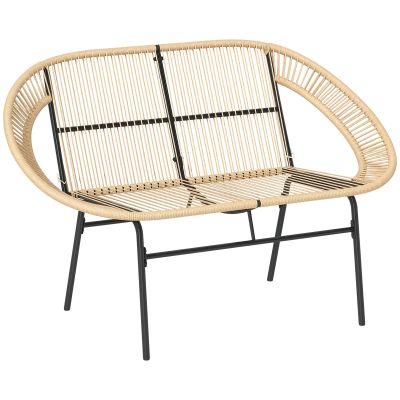 Outsunny Fotoliu de gradina pentru doua persoane din Polyrattan, rezistent la intemperii, imprimat cu design impletit din ratan, rezistent la UV, 260kg capacitate de incarcare, Kaki | Aosom Romania