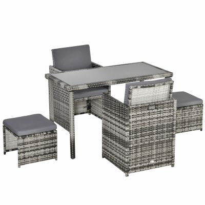 Outsunny Polyrattan Sitzgruppe pentru 4 persoane Essgruppe Gartenset Garnitur cu Pernă, Gri | Aosom Romania