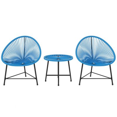 Outsunny Salon de grădină de exterior din rășină plasă pentru 2 persoane, blat de sticlă temperată, pentru balcon terasă patio, albastru | Aosom Romania