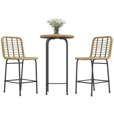 Outsunny Set 3 piese 1 masă rotundă înaltă design boem + 2 tabureți rotunzi cu suport pentru picioare din metal pentru 2 persoane natural | Aosom Romania