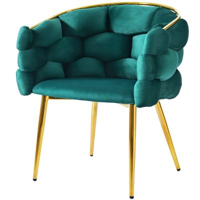 Scaun de lux din catifea, scaun de prânz cu picioare din fier auriu, suporturi frontale reglabile și spătar confortabil, 50×47×80 cm, Verde Închis