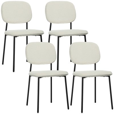 Scaune de Masă HOMCOM Set de 4, Înveliș Moale, Piciorușe din Oțel, Design Neînarmat, Alb | Aosom Romania