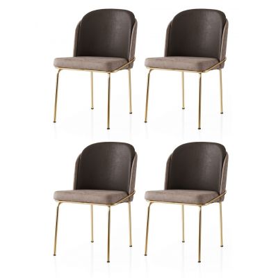 Set scaune 4 piese, Nmobb, Dore, Auriu / Maro