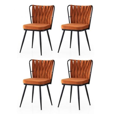 Set scaune 4 piese, Nmobb, Kuşaklı, Negru/Portocaliu