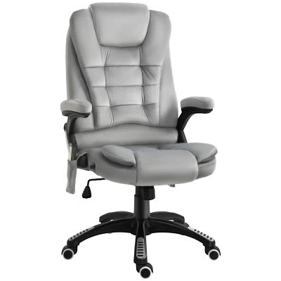 Vinsetto Scaun de birou cu masaj vibrator, Scaun ergonomic de birou cu funcție de încălzire, întindere, reglabil pe înălțime, scaun de director cu telecomandă, buzunar lateral, aspect de catifea, maro | Aosom Romania