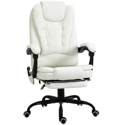Vinsetto Scaun de birou de masaj, scaun de birou, scaun ergonomic cu înălțime reglabilă, spătar inclinabil și telecomandă cu fir, suport pentru picioare retractabil și pivotant la 360°, alb | Aosom Romania
