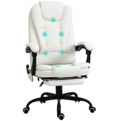 Vinsetto Scaun de birou de masaj, scaun de birou, scaun ergonomic cu înălțime reglabilă, spătar inclinabil și telecomandă cu fir, suport pentru picioare retractabil și pivotant la 360°, alb | Aosom Romania