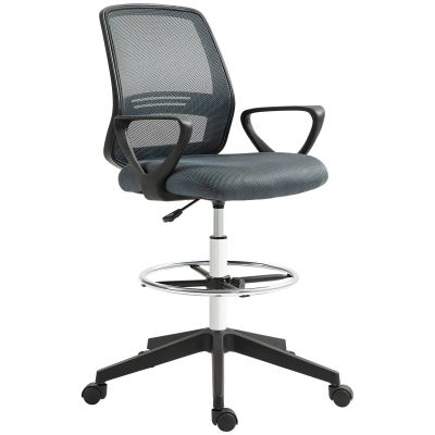 Vinsetto Scaun de birou ergonomic cu brațe și inel reglabil pentru picioare, plasă gri | Aosom Romania