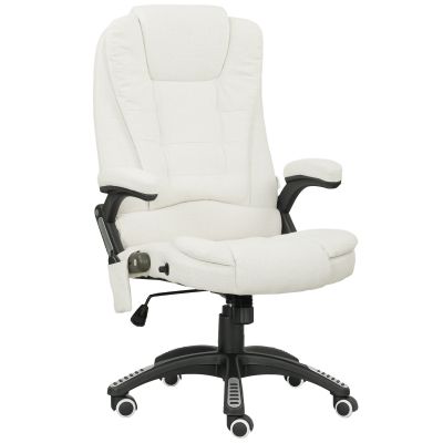 Vinsetto Scaun de Birou Reclinabil cu Masaj, Înălțime Reglabilă, Telecomandă, Textil cu Aspect de In, Crem | Aosom Romania