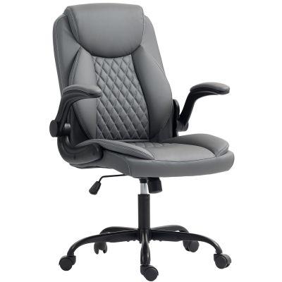 HOMCOM Fotoliu de birou, fotoliu birou ergonomic cu suporturi pentru brațe rabatabile, înălțime reglabilă, funcție de balansare, gri | Aosom Romania