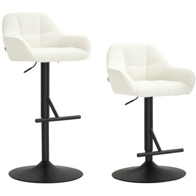 HOMCOM Lot de 2 taburete de bar, scaune de bar, înălțime reglabilă, material textil efect in și bază din oțel, 52,5 x 53 x 86,5-108 cm, crem | Aosom Romania