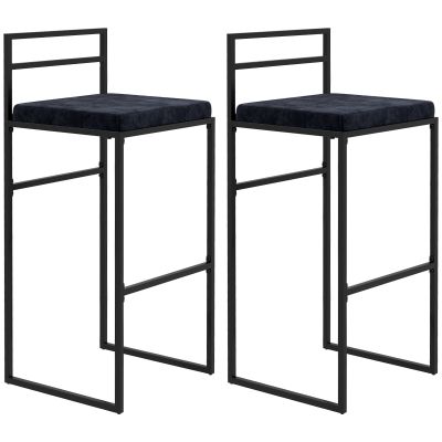 HOMCOM Lot de 2 taburete de bar taburete înalte pernă de șezut din catifea suport pentru picioare înălțime 74 cm negru | Aosom Romania